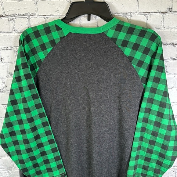 Luxury JLT Baseball Ringer Tee T-Shirt Women 3XL Green Buffalo Check 3/4 Sleeves - Picture 13 of 14